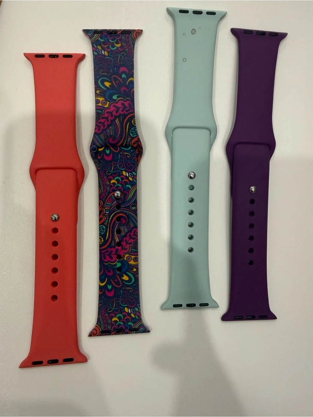 Silicone Replacement Apple Watch Bands Coral, Mint, Purple & Multicolor Paisley